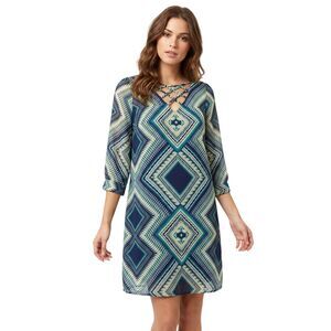 Halo S Geometric Midi Dress Blue Green